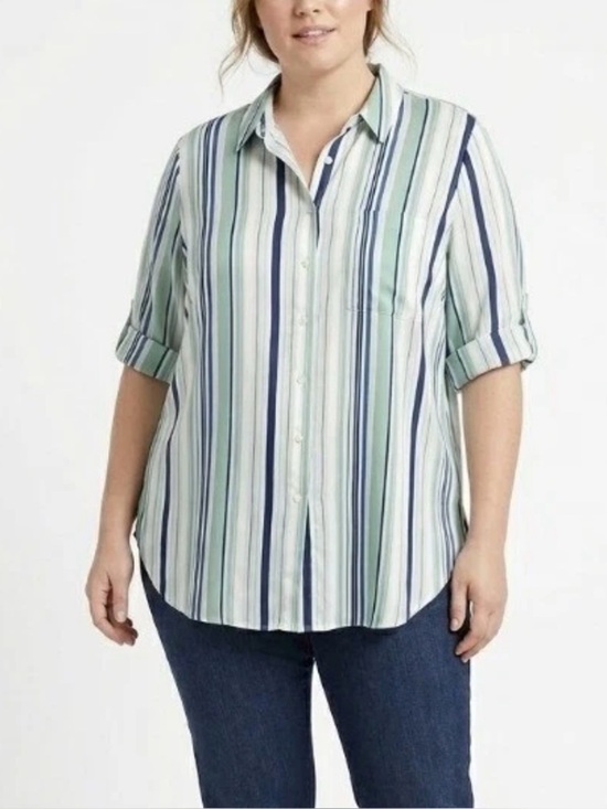 Chico's Tops - Chico’s Striped Satin Button Down Blouse